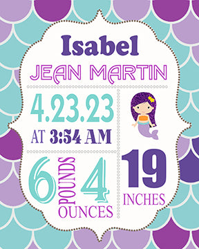 Custom Mermaid Birth Announcements Canvas Art Decor - New Baby Gifts