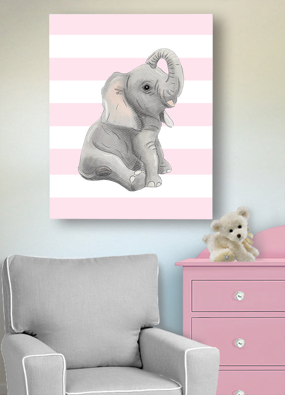 Nursery Decor Baby Elephant Striped Canvas Wall Art Baby Girl Elephant ...