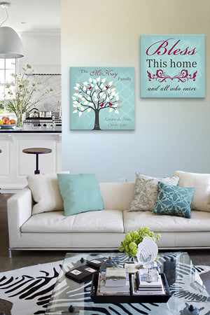 Custom Family Tree & Quote - Stretched Canvas Wall Art - Memorable Anniversary Gifts - Home Blessing - Set Of 2