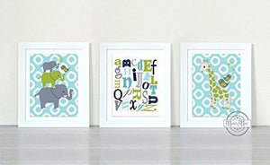 Abstract Polka Dot Giraffe &amp; Alphabet Nursery Decor - Unframed Prints for Boy Nursery - Set of 3Baby ProductMuralMax Interiors
