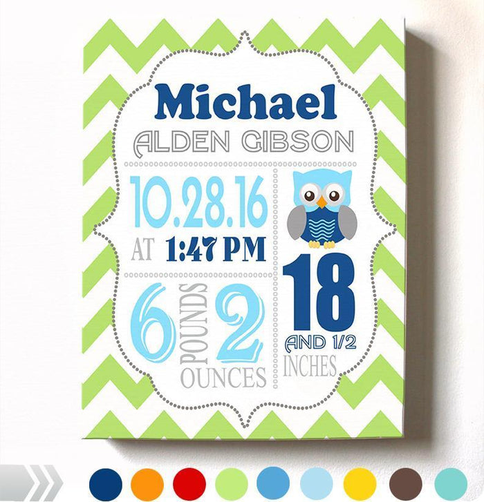 Baby Boy Birth Announcement Canvas Nursery Wall Art - Personalized Baby Gift- Baby Kepsake - B071P9T1T5