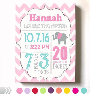 Baby Shower Gift Personalized Birth Announcement Canvas Wall Art - Girl Nursery Decor - B073W14DNL - MuralMax Interiors