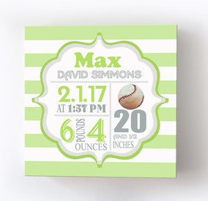 Baseball Nursery Art - Custom Baby Boy Birth Announcements Newborn Baby Gifts Canvas Wall ArtBaby ProductMuralMax Interiors