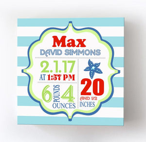 Birth Announcements Boy Nursery Canvas Decor - Beach Nursery Art for Baby Boy - New Baby AnnouncementBaby ProductMuralMax Interiors