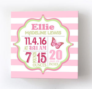 Butterfly Birth Stats Baby Girl Nursery Decor - Modern Birth Announcements Canvas ArtBaby ProductMuralMax Interiors