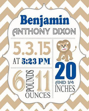Chevron Birth Announcement Theme - Custom Lion Nursery Decor Collection - Unframed Print-B018GT4SZO - MuralMax Interiors