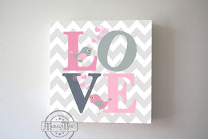 Chevron Love Inspirational Quote Canvas Nursery Art -Pink & Gray Girl Room Wall Art - MuralMax Interiors