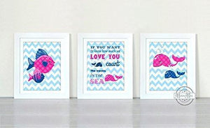 Chevron Nautical Nursery Love Quote Theme - Unframed Prints - Set of 3-B018KODBJO - MuralMax Interiors