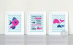 Chevron Wall Art - Sea Life - Sister To Sister Quote - Unframed Prints - Set of 3-B018KODD92 - MuralMax Interiors