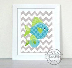 Chevron Whimsical Fish Nursery Art - Unframed Print-B018KOBJIY - MuralMax Interiors