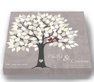 Alternative Wedding Guest Book - 150 Leaf Tree Stretched Canvas Wall Art - Anniversary Gifts, Unique Wall Decor - TaupeHomeMuralMax Interiors