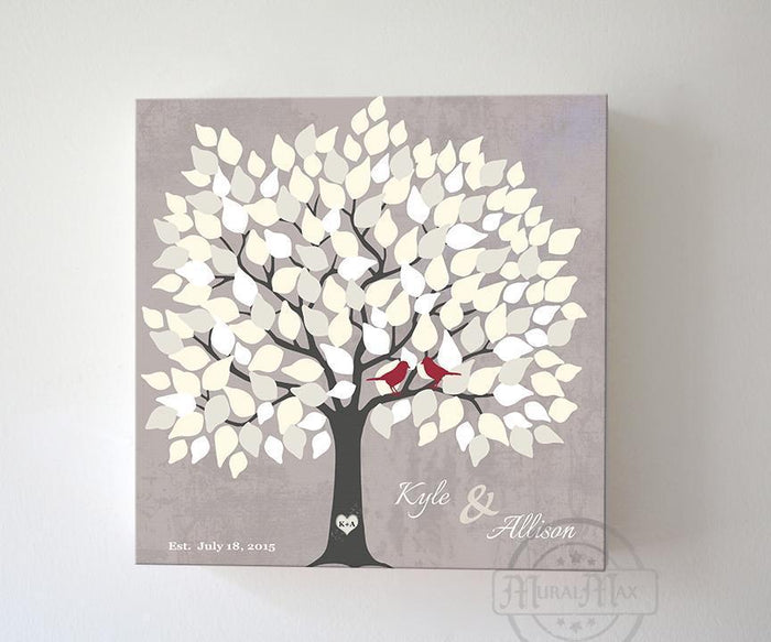 Alternative Wedding Guest Book - 150 Leaf Tree Stretched Canvas Wall Art - Anniversary Gifts, Unique Wall Decor - Taupe
