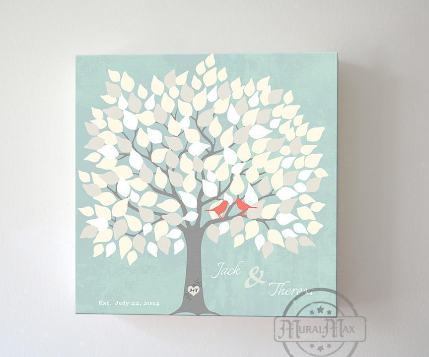 Muralmax - Personalized Family Tree Canvas Wall Art - Wedding & Anniversary Decor Gifts for Milestone Occasions with Custom Name & Date - Unique Bride