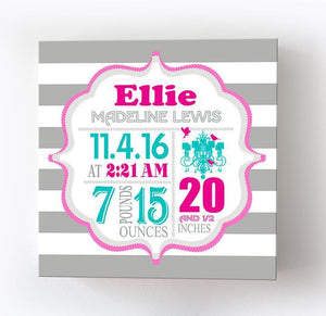 Custom Baby Girl Nursery Decor Birth Announcements - Chandelier Canvas Nursery Wall ArtBaby ProductMuralMax Interiors