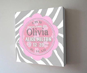 Custom Birth Announcements For Girl - Modern Nursery Art Baby Girl - Make Your New Baby Gifts Memorable - Color: Hot-Pink - Stretched Canvas - B018GSV1UK - MuralMax Interiors