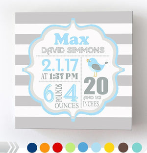 Custom Birth Announcements Wall Art - Bird Themed Boy Nursery Decor - New Mom GiftBaby ProductMuralMax Interiors