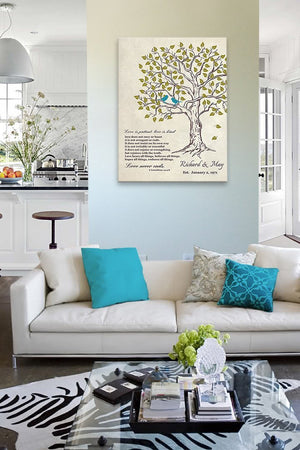 Custom Family Tree & Lovebirds with Bible Verse Stretched Canvas Wall Art, Wedding & Anniversary Gifts, Unique Wall Decor, Beige # 2 - B01HWLKOLO - MuralMax Interiors