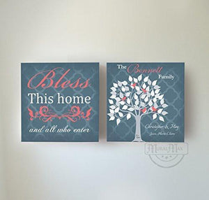 Custom Family Tree & Quote - Stretched Canvas Wall Art - Memorable Anniversary Gifts - Home Blessing - Set Of 2 - MuralMax Interiors