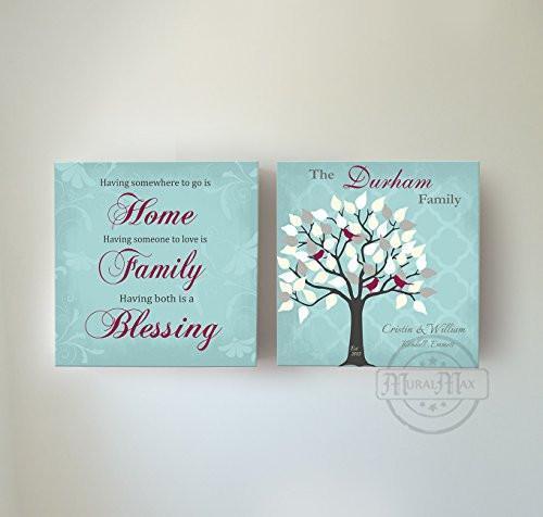 Muralmax Personalized Family Tree Canvas & Lovebirds, Romantic Lovebirds & Inspirational Quote Wall Decor - Gifts for Parents Wedding Anniversary