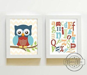 Educational Alphabet Owl Nursery Wall Art - Unframed Prints - Set of 2-B018KOFRVO - MuralMax Interiors