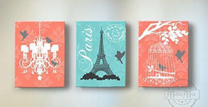 Eiffel Tower & Chandelier - Candelabra Theme - The Paris Collection - Canvas Decor - Set of 3-B019015X9M - MuralMax Interiors