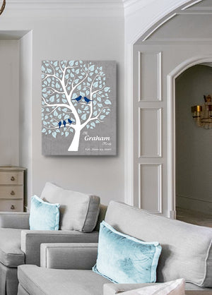 Family Tree - Personalized Unique Stretched Canvas Wall Art - Make Your Wedding & Anniversary Gifts Memorable - Unique Decor - Color Gray - MuralMax Interiors