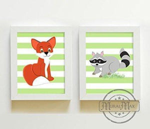 Forest & Friends Woodland Nursery Theme -Striped Unframed Prints - Set of 2-B018KOEF12-MuralMax Interiors