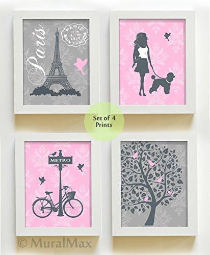 Girls Walk in The Park - Paris Collection - Set of 4 - Unframed Prints-B01CRMHRFO