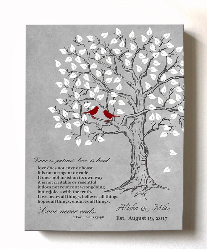 Love is Patient Love is Kind Personalized Family Tree Canvas Art- Personalized Couples Gift - Anniversary Gift - Gray