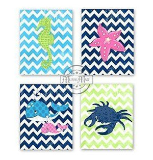 Modern Chevron Nautical Beach Collection - Unframed Prints - Set of 4-B018KOBRE0-MuralMax Interiors
