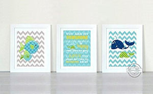 Modern Chevron Ocean Life Theme - You Are My Sunshine Collection - Unframed Prints - Set of 3-B018KOBWSG-MuralMax Interiors