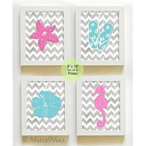 Nautical Beach Nursery Theme -Chevron Unframed Prints - Set of 4-B018KOBNI0-MuralMax Interiors