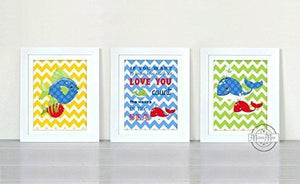 Nautical Nursery - How Much We Love You - Chevron Unframed Prints - Set of 3-B018KODJ1O-MuralMax Interiors