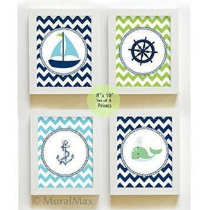 Nautical Theme - Chevron Unframed Prints - Set of 4-B018KOC3IY-MuralMax Interiors