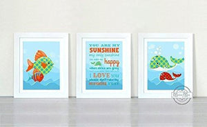 Ocean Aquarium Theme - You Are My Sunshine Collection - Unframed Prints - Set of 3-B018KOBYQQ-MuralMax Interiors