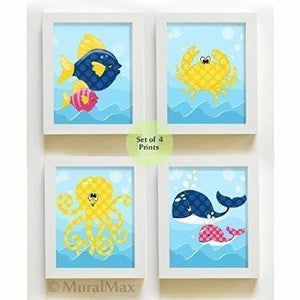 Ocean Life - The Aquarium Collection - Unframed Prints - Set of 4-B018KOD43C-MuralMax Interiors