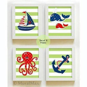 Ocean Life - The Aquarium Collection - Unframed Prints - Set of 4-B018KODVNU-MuralMax Interiors