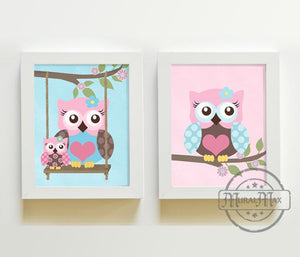 Owl Nursery Decor - Brooklyn Nursery Decor - Unframed Prints - Set of 2-MuralMax Interiors