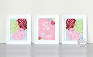 Personalized Abstract Floral Nursery Art - Unframed Prints - Set of 3-B018KOIYKK-MuralMax Interiors