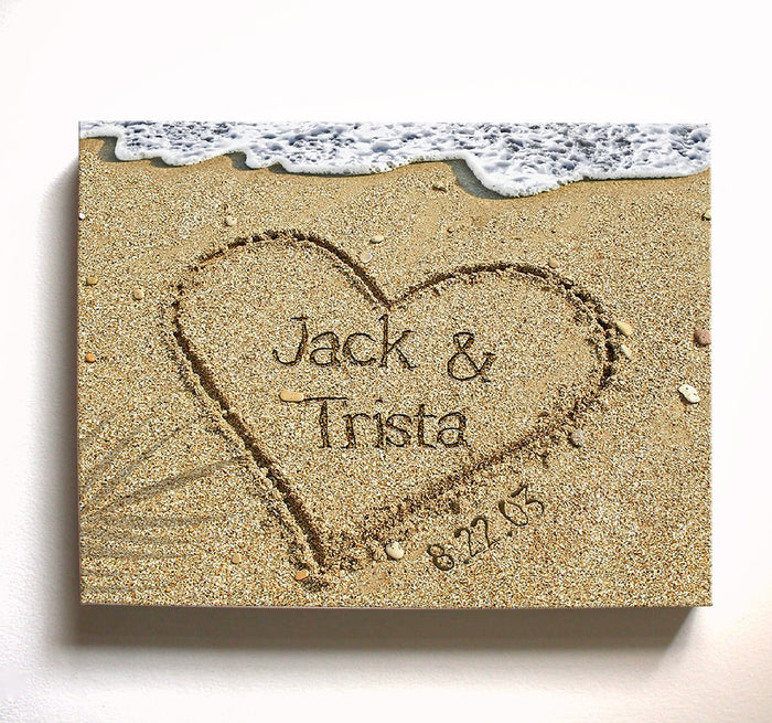 Personalized Beach Canvas Wall Art - Names Written in Sand - Unique Wall Decor