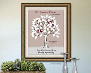 Personalized Grandparents Family Tree Wall Art Theme - UNFRAMED Print - Taupe - White - Gray & Burgundy-B018KOESTG-MuralMax Interiors