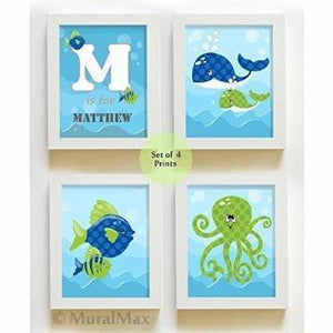 Personalized Marine Life Collection - Unframed Prints - Set of 4-B018KODYZU-MuralMax Interiors