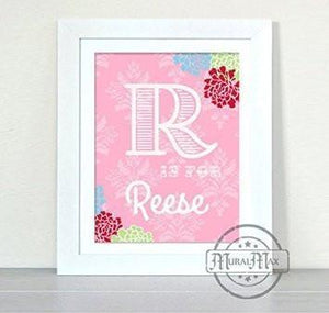Personalized Nursery Initial & Name Print - Floral Unframed Print-B018KOAF9S-MuralMax Interiors