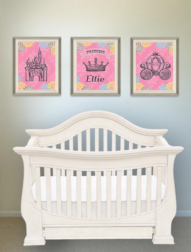 Princess Nursery Art - Personalized Princess Castle Girl Room Decor ...