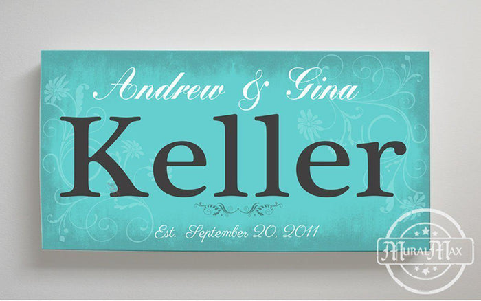 Rustic Couples Sign Custom Family Name & Established Date Stretched Canvas Wall Art