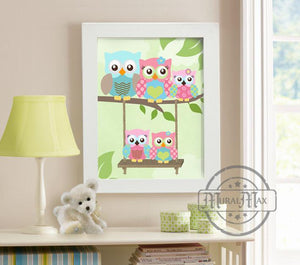 Sisters Wall Art - The Owl Family Girl Room Decor Wall Art - Unframed Print-MuralMax Interiors