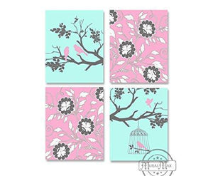 The Love Bird & Branches of Life Collection - Set of 4 - Unframed Prints-B01CRMKWK6-MuralMax Interiors