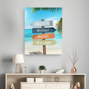 Tropical Beach Sign This is Us Canvas Wall Art - Personalized with Name and Date - Unique Home Decor-MuralMax Interiors