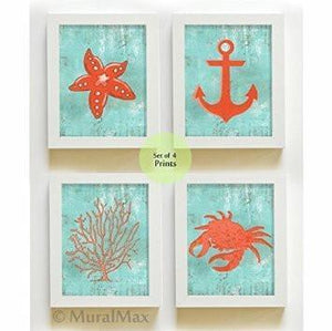 Unisex - Surfers Nautical Theme - Unframed Prints - Set of 4-B018KOCDAM-MuralMax Interiors