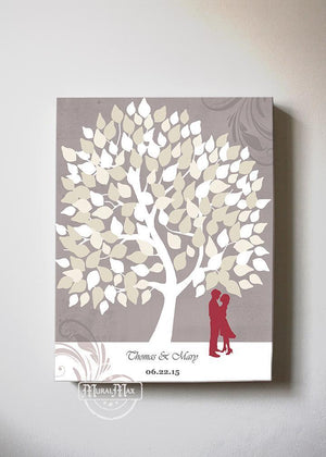 Wedding Guestbook Family Tree &amp; Lovebirds, Stretched Canvas Wall Art, Make Your Wedding Gifts Memorable, Unique Wall Decor- TaupeHomeMuralMax Interiors